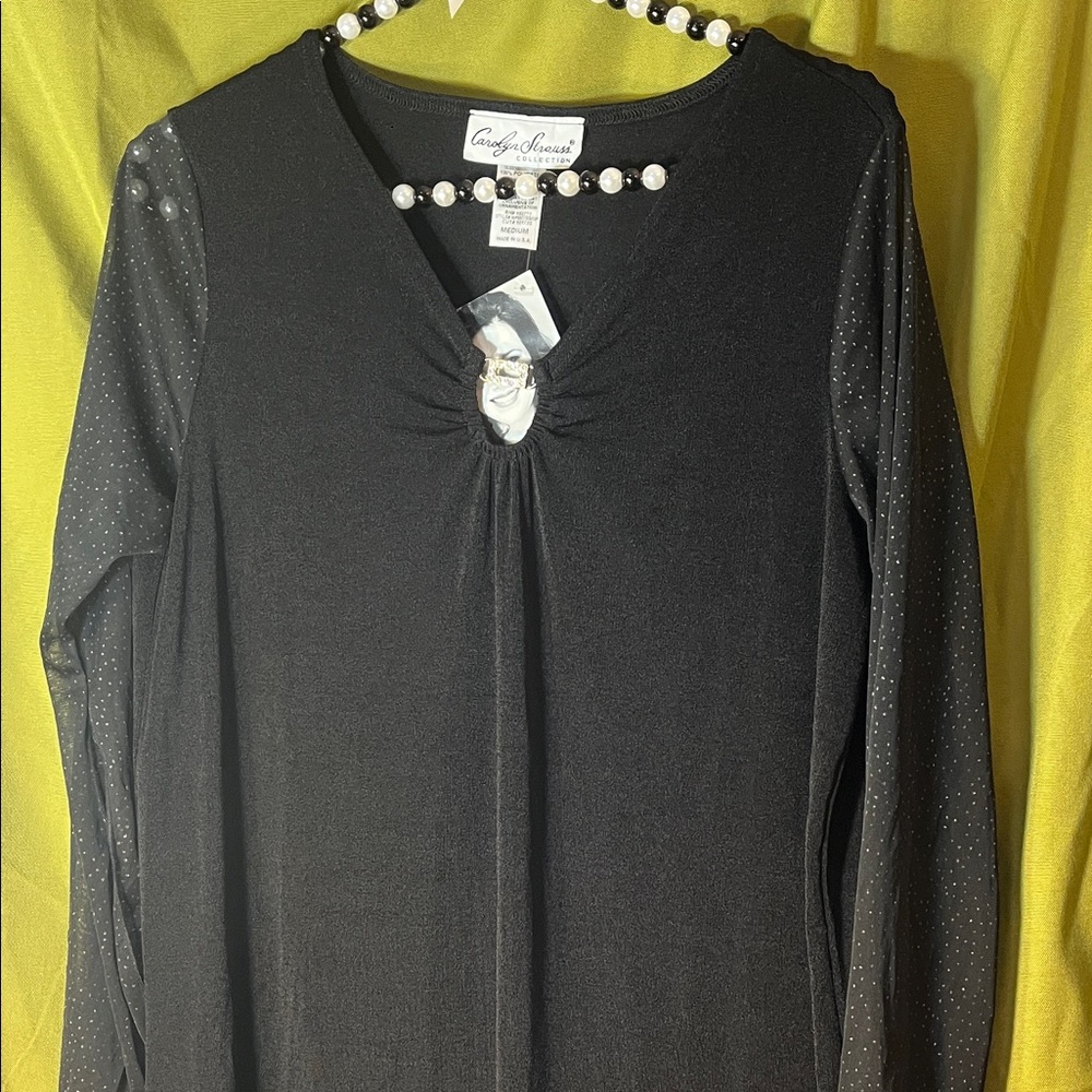 Carolyn Strauss Black Shear Sleeve Top / Tunic